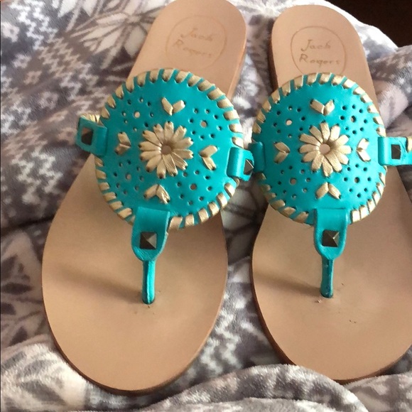 Jack Rogers Shoes - Jack Rogers Teal and Gold Sandals